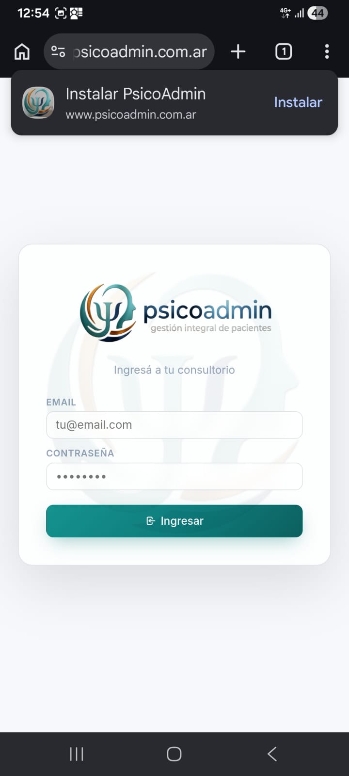 Abrir psicoadmin.com.ar en Chrome