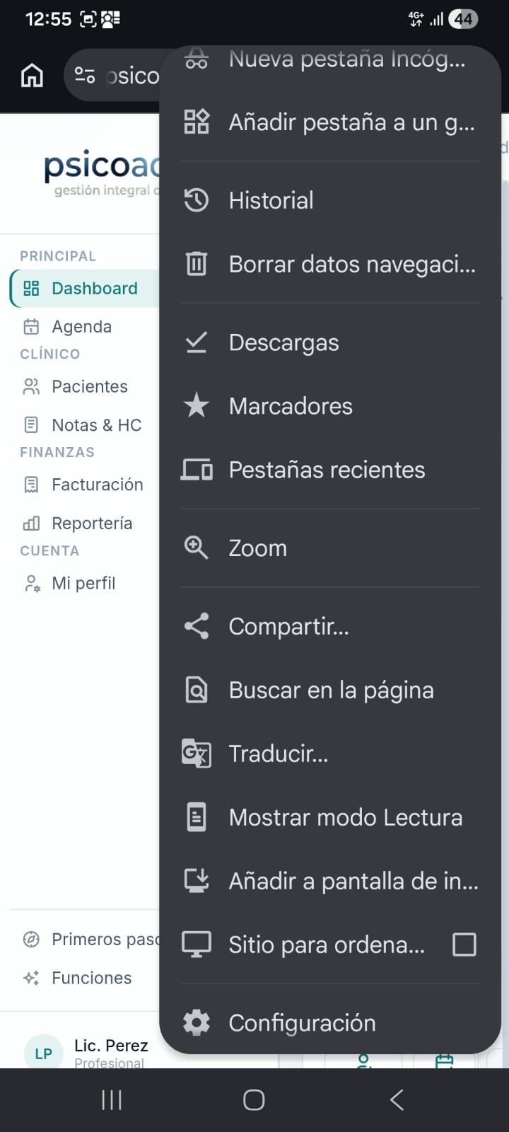 Menú de los tres puntos con Añadir a pantalla de inicio