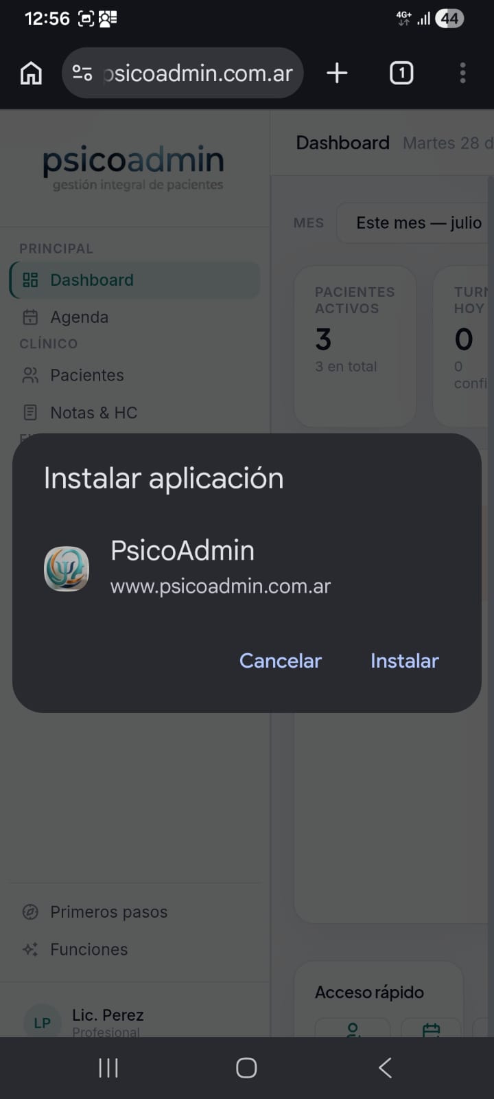 Confirmar instalación de la aplicación
