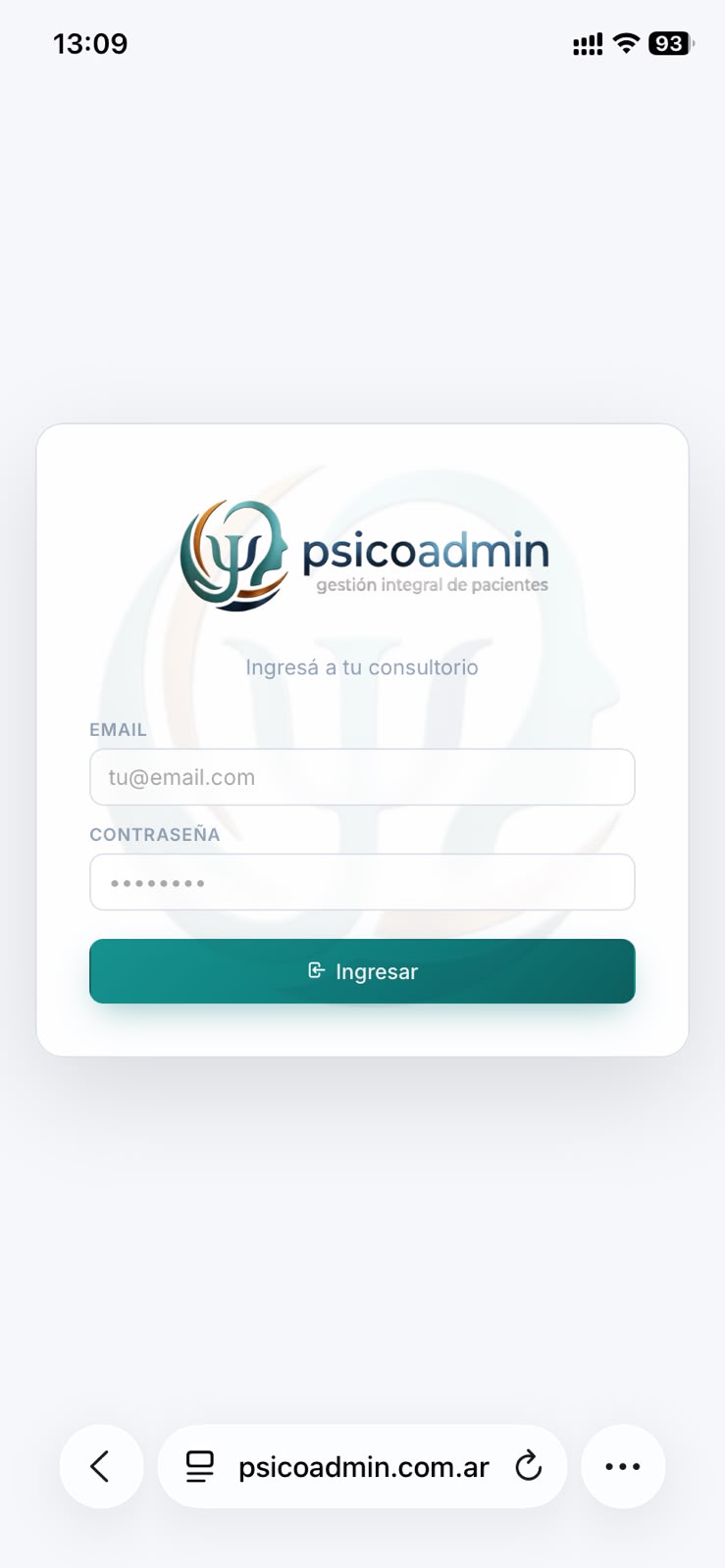 Abrir psicoadmin.com.ar en Safari