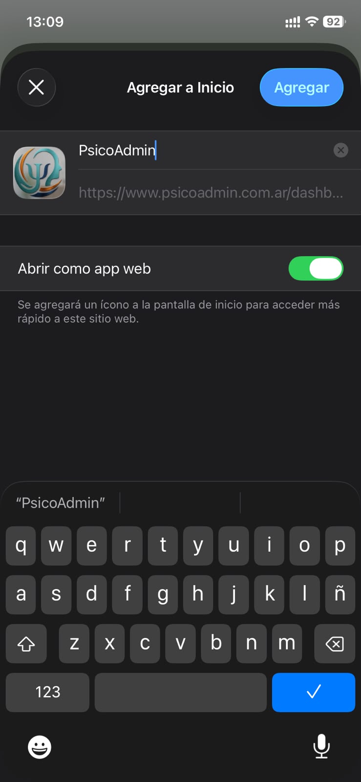 Confirmar el nombre e instalar