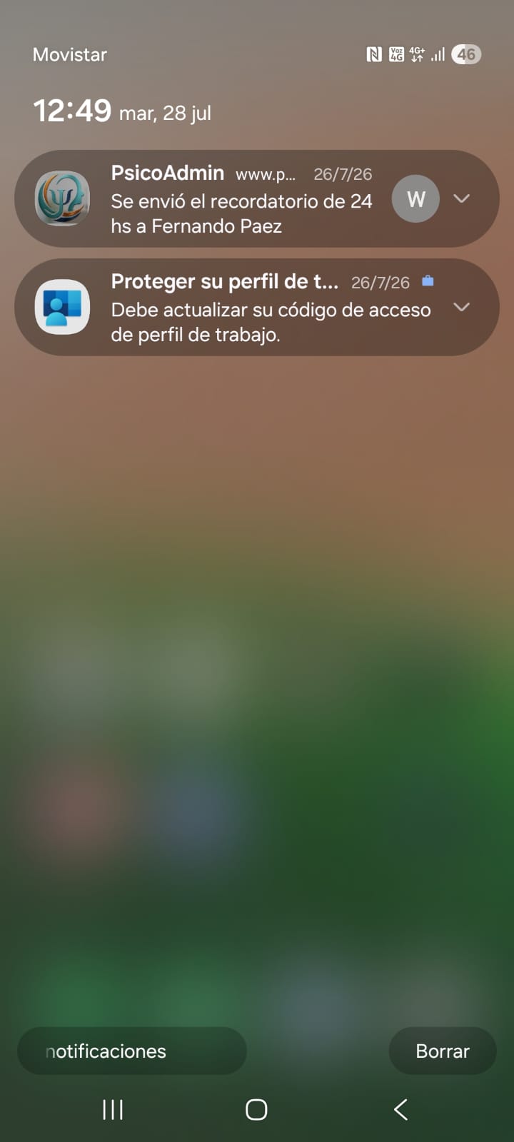 Ejemplo de notificación push recibida